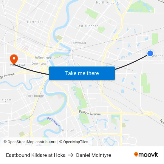 Eastbound Kildare at Hoka to Daniel McIntyre map