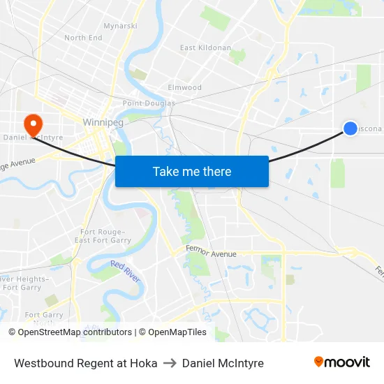 Westbound Regent at Hoka to Daniel McIntyre map