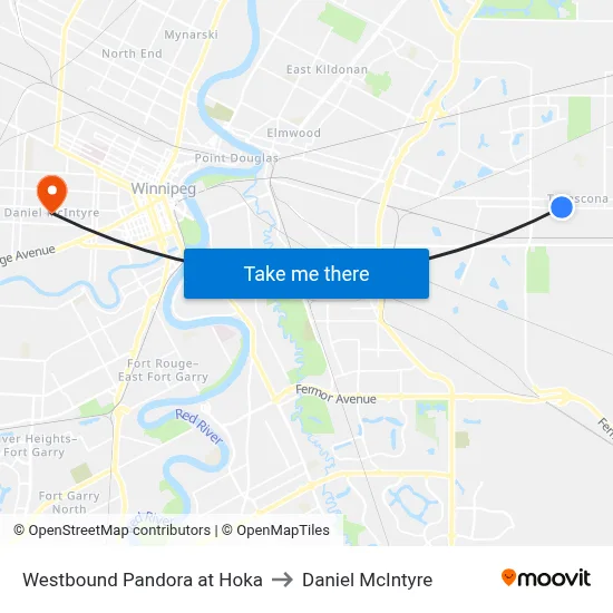 Westbound Pandora at Hoka to Daniel McIntyre map