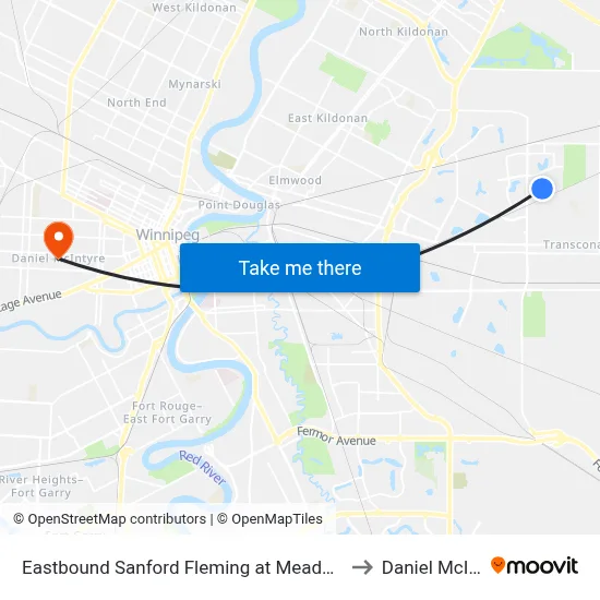 Eastbound Sanford Fleming at Meadow Gate East to Daniel McIntyre map