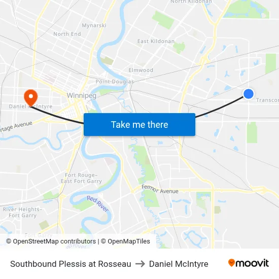 Southbound Plessis at Rosseau to Daniel McIntyre map