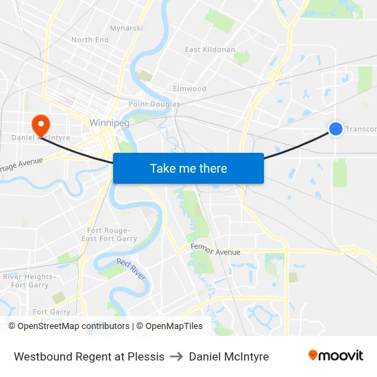 Westbound Regent at Plessis to Daniel McIntyre map