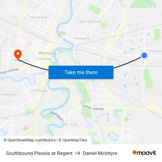 Southbound Plessis at Regent to Daniel McIntyre map