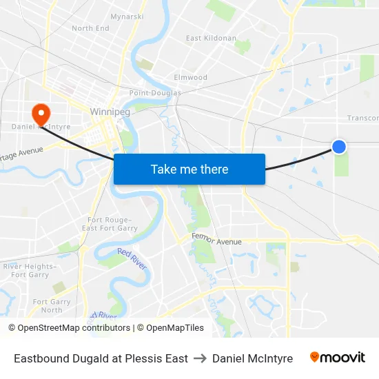 Eastbound Dugald at Plessis East to Daniel McIntyre map