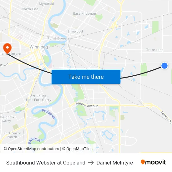 Southbound Webster at Copeland to Daniel McIntyre map