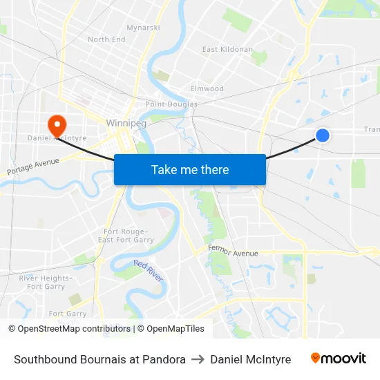 Southbound Bournais at Pandora to Daniel McIntyre map