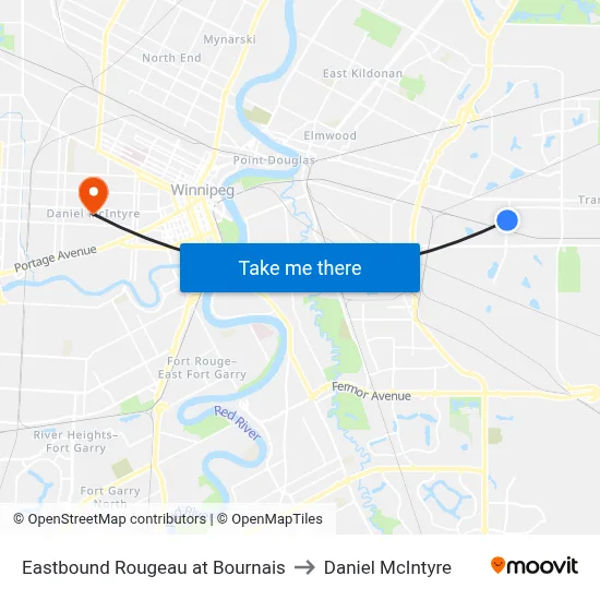 Eastbound Rougeau at Bournais to Daniel McIntyre map