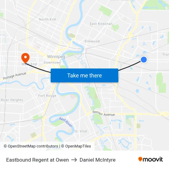 Eastbound Regent at Owen to Daniel McIntyre map