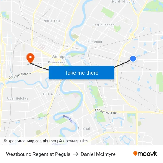 Westbound Regent at Peguis to Daniel McIntyre map