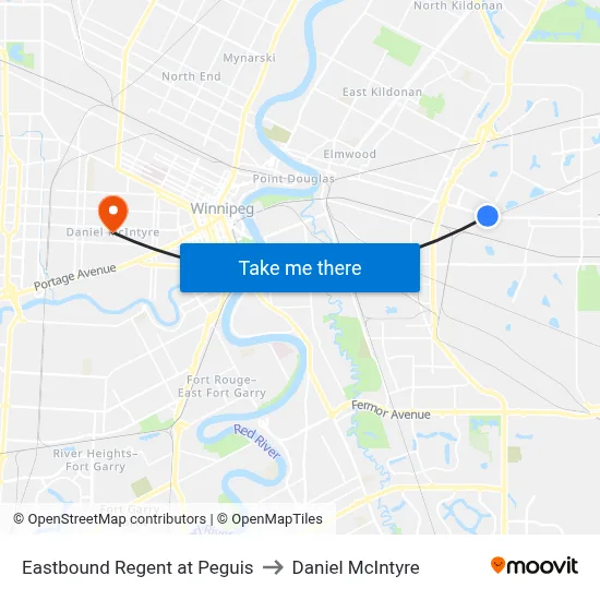 Eastbound Regent at Peguis to Daniel McIntyre map