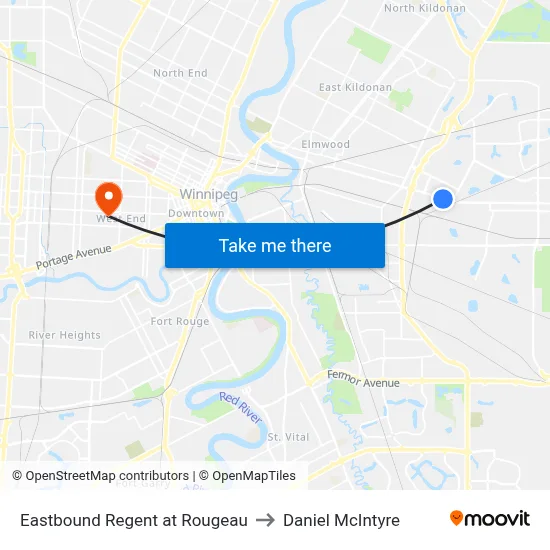 Eastbound Regent at Rougeau to Daniel McIntyre map