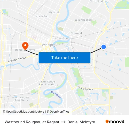 Westbound Rougeau at Regent to Daniel McIntyre map