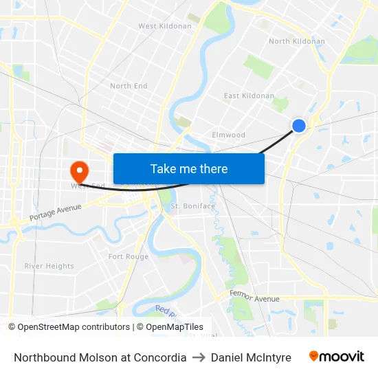 Northbound Molson at Concordia to Daniel McIntyre map