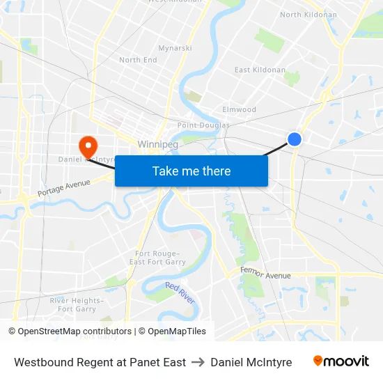 Westbound Regent at Panet East to Daniel McIntyre map