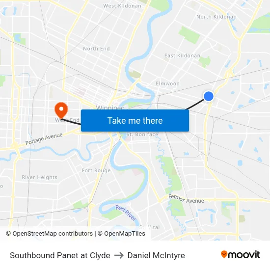 Southbound Panet at Clyde to Daniel McIntyre map