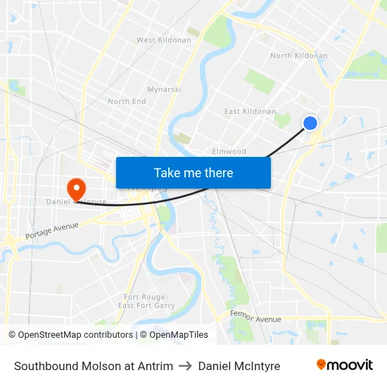 Southbound Molson at Antrim to Daniel McIntyre map
