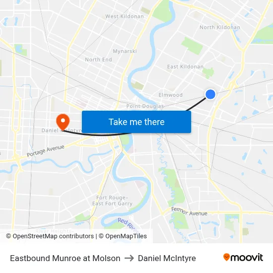 Eastbound Munroe at Molson to Daniel McIntyre map
