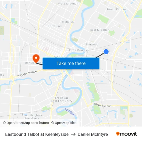 Eastbound Talbot at Keenleyside to Daniel McIntyre map