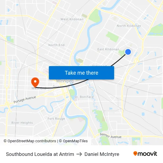 Southbound Louelda at Antrim to Daniel McIntyre map