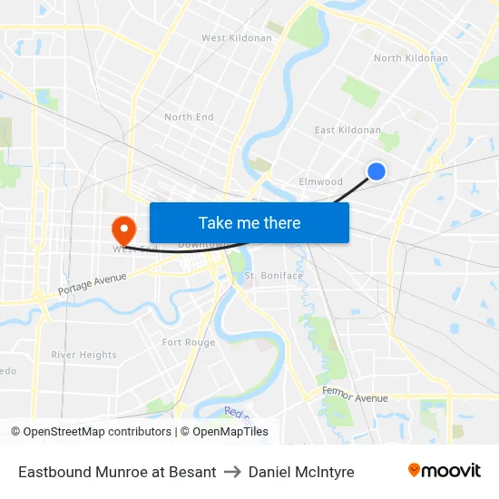 Eastbound Munroe at Besant to Daniel McIntyre map