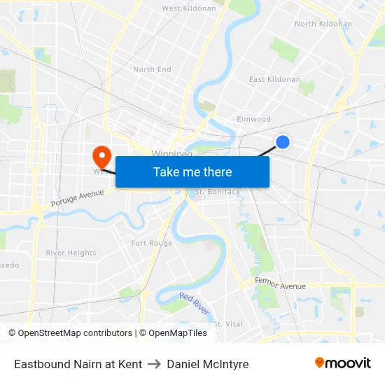 Eastbound Nairn at Kent to Daniel McIntyre map