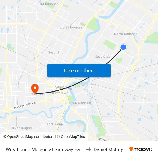 Westbound Mcleod at Gateway East to Daniel McIntyre map