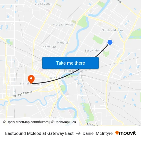 Eastbound Mcleod at Gateway East to Daniel McIntyre map
