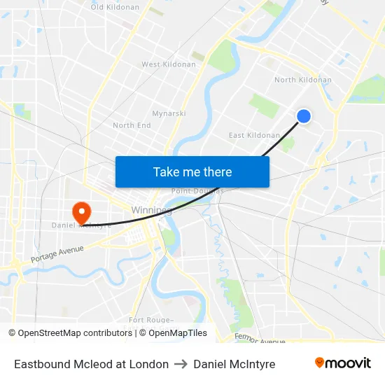 Eastbound Mcleod at London to Daniel McIntyre map