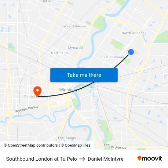 Southbound London at Tu Pelo to Daniel McIntyre map