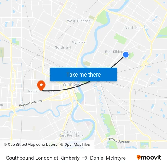 Southbound London at Kimberly to Daniel McIntyre map