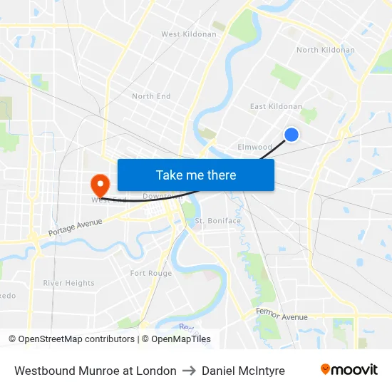 Westbound Munroe at London to Daniel McIntyre map