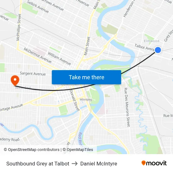 Southbound Grey at Talbot to Daniel McIntyre map