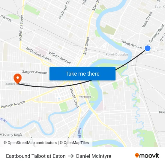Eastbound Talbot at Eaton to Daniel McIntyre map