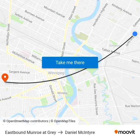 Eastbound Munroe at Grey to Daniel McIntyre map