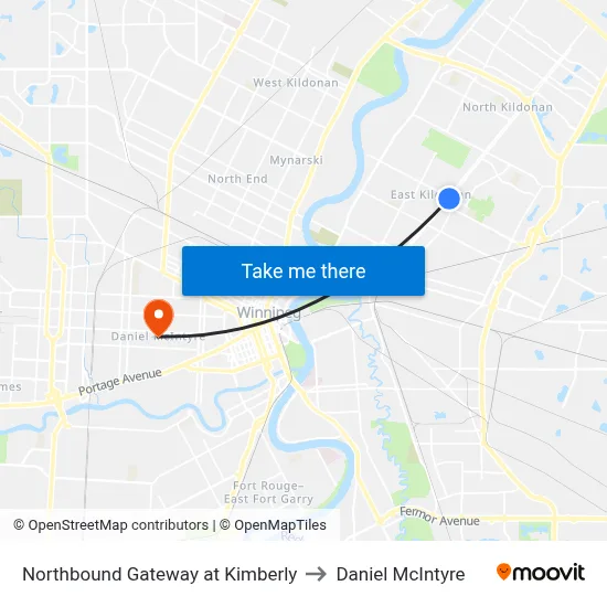 Northbound Gateway at Kimberly to Daniel McIntyre map
