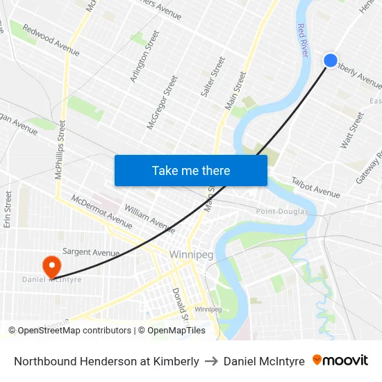 Northbound Henderson at Kimberly to Daniel McIntyre map