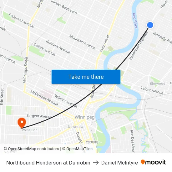 Northbound Henderson at Dunrobin to Daniel McIntyre map