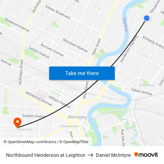 Northbound Henderson at Leighton to Daniel McIntyre map