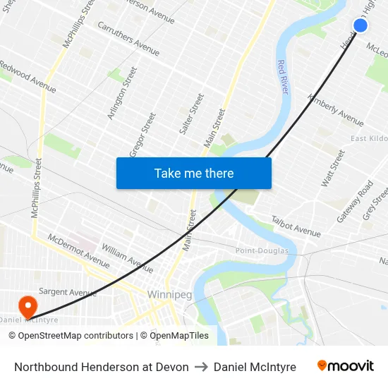 Northbound Henderson at Devon to Daniel McIntyre map