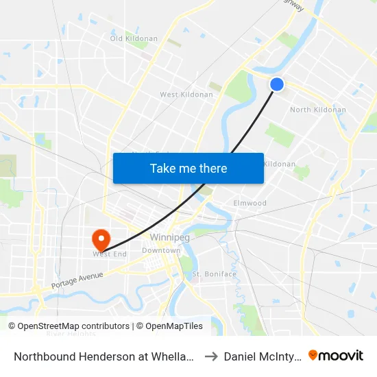 Northbound Henderson at Whellams to Daniel McIntyre map