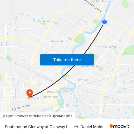Southbound Glenway at Glenway Loop to Daniel McIntyre map
