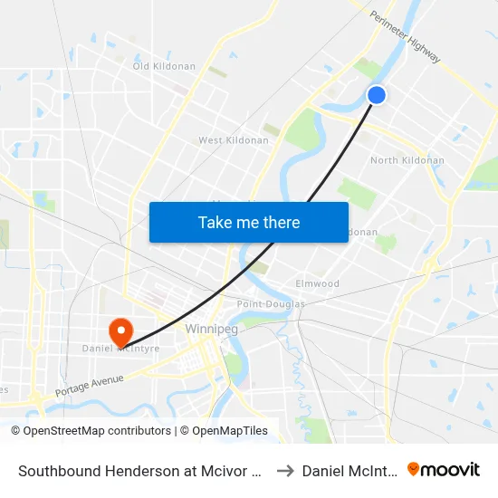 Southbound Henderson at Mcivor North to Daniel McIntyre map