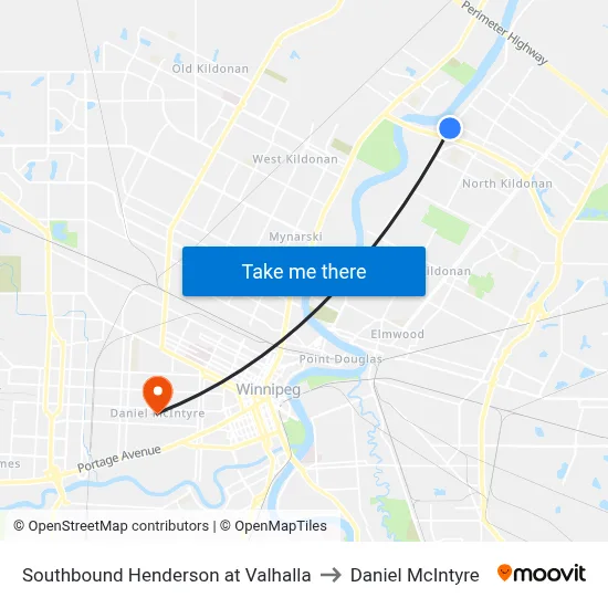 Southbound Henderson at Valhalla to Daniel McIntyre map