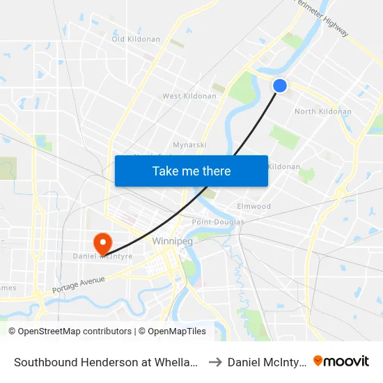 Southbound Henderson at Whellams to Daniel McIntyre map