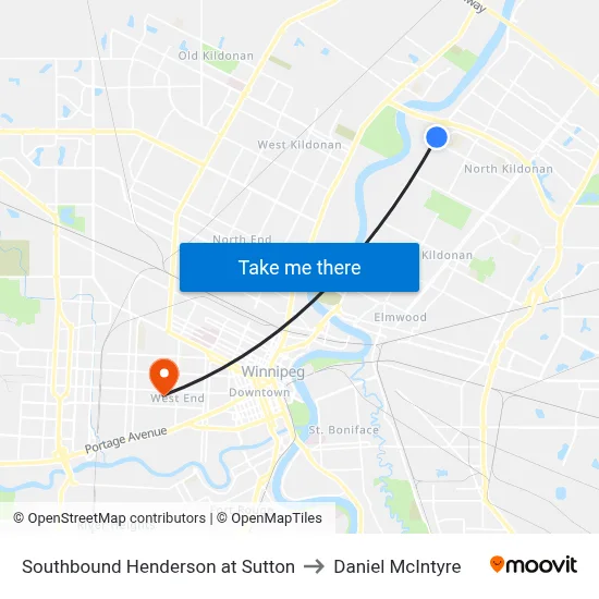 Southbound Henderson at Sutton to Daniel McIntyre map
