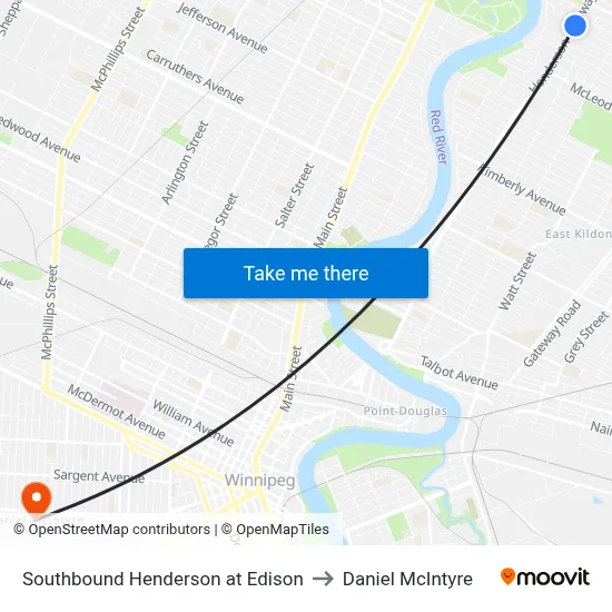 Southbound Henderson at Edison to Daniel McIntyre map
