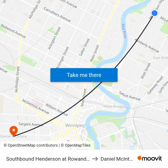 Southbound Henderson at Rowandale to Daniel McIntyre map