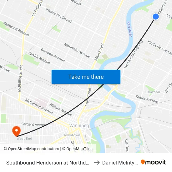 Southbound Henderson at Northdale to Daniel McIntyre map