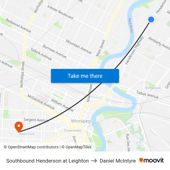Southbound Henderson at Leighton to Daniel McIntyre map