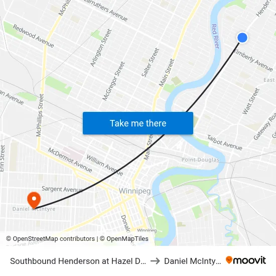 Southbound Henderson at Hazel Dell to Daniel McIntyre map